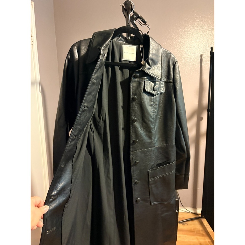 Elie Tahari Black Faux Leather Overcoat Sz M, Retail $425 - Picture 2 of 10